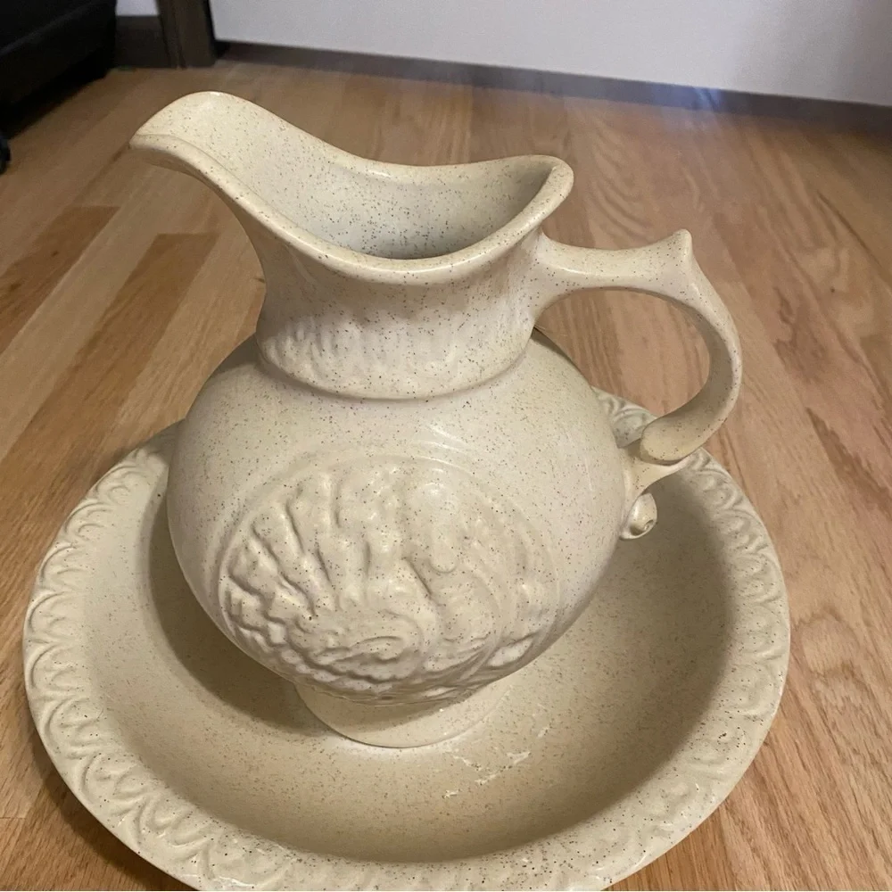 Vintage McCoy Pottery Turkey Pitcher & Bowl Thanksgiving Art Tan Centerpiece